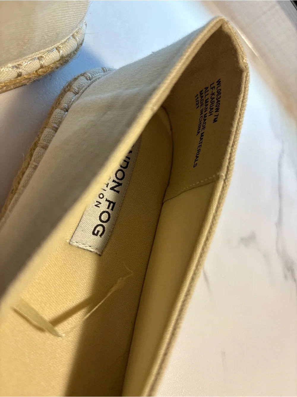 London Fog Cream Espadrille Slip-Ons with Blue and Yellow Stripes